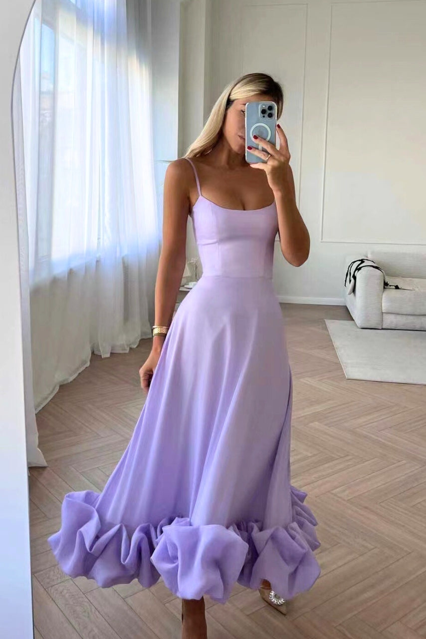 Maxi occasion dress with feminine ruffles