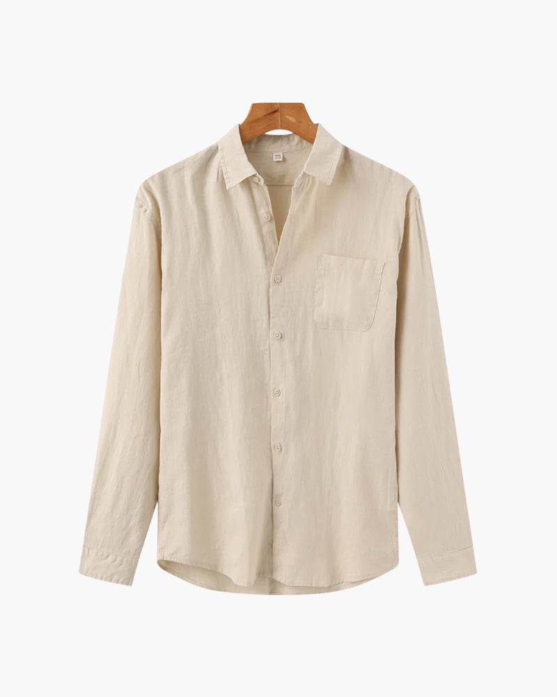 A mart casual shirt with chest pocket on a plain background.