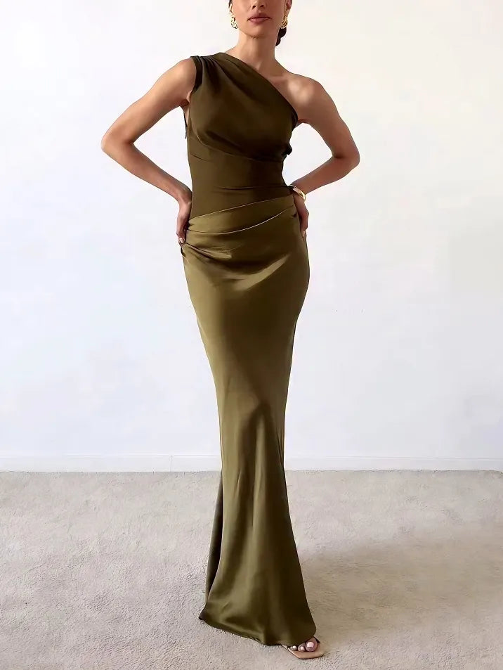 One shoulder maxi dress full length