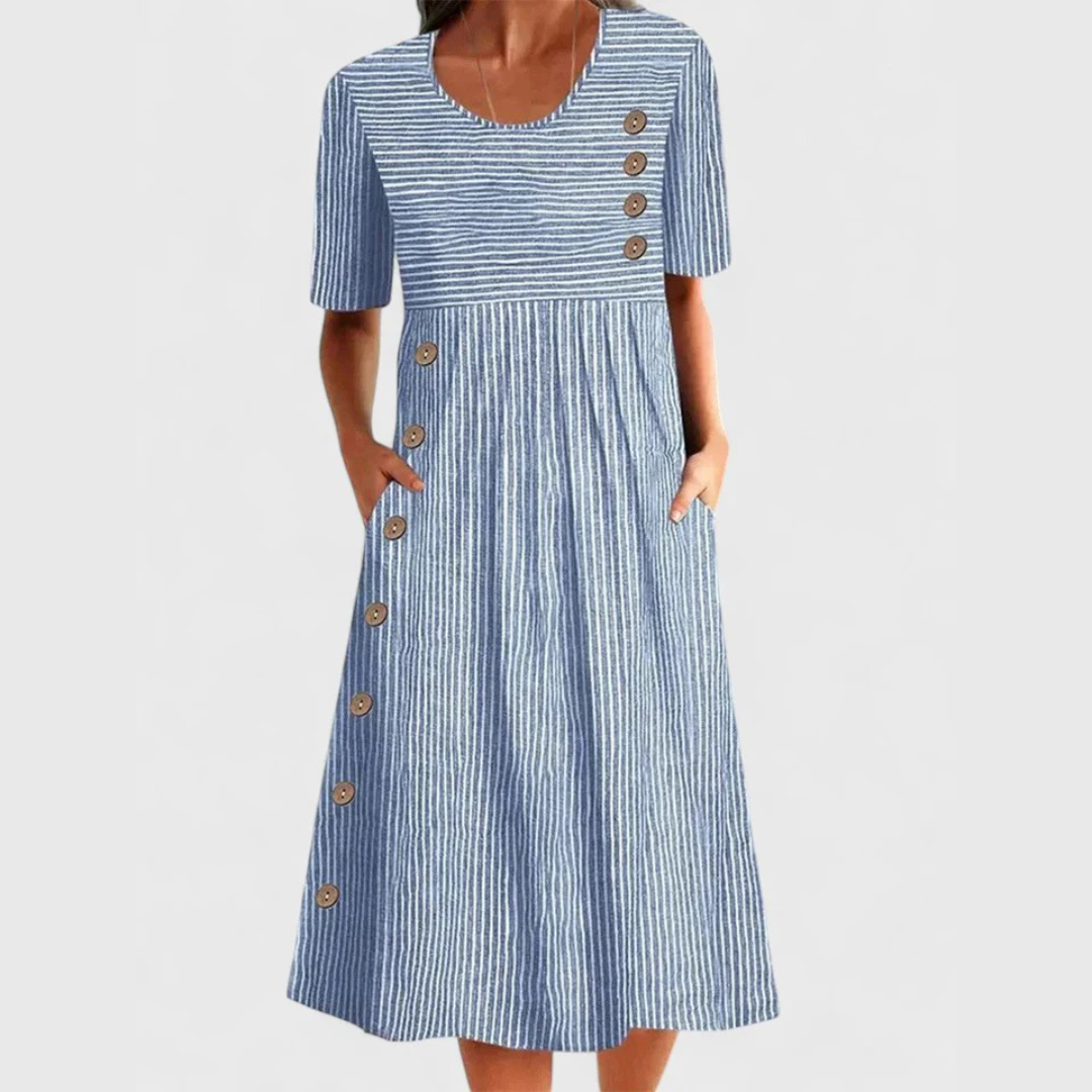 Plain blue button dress