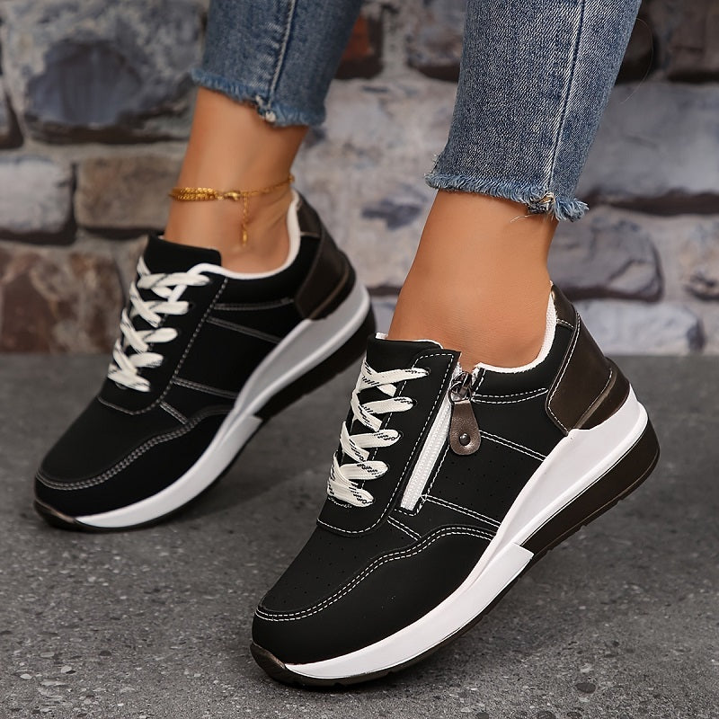 Black supportive sneaker product shot stone wall background