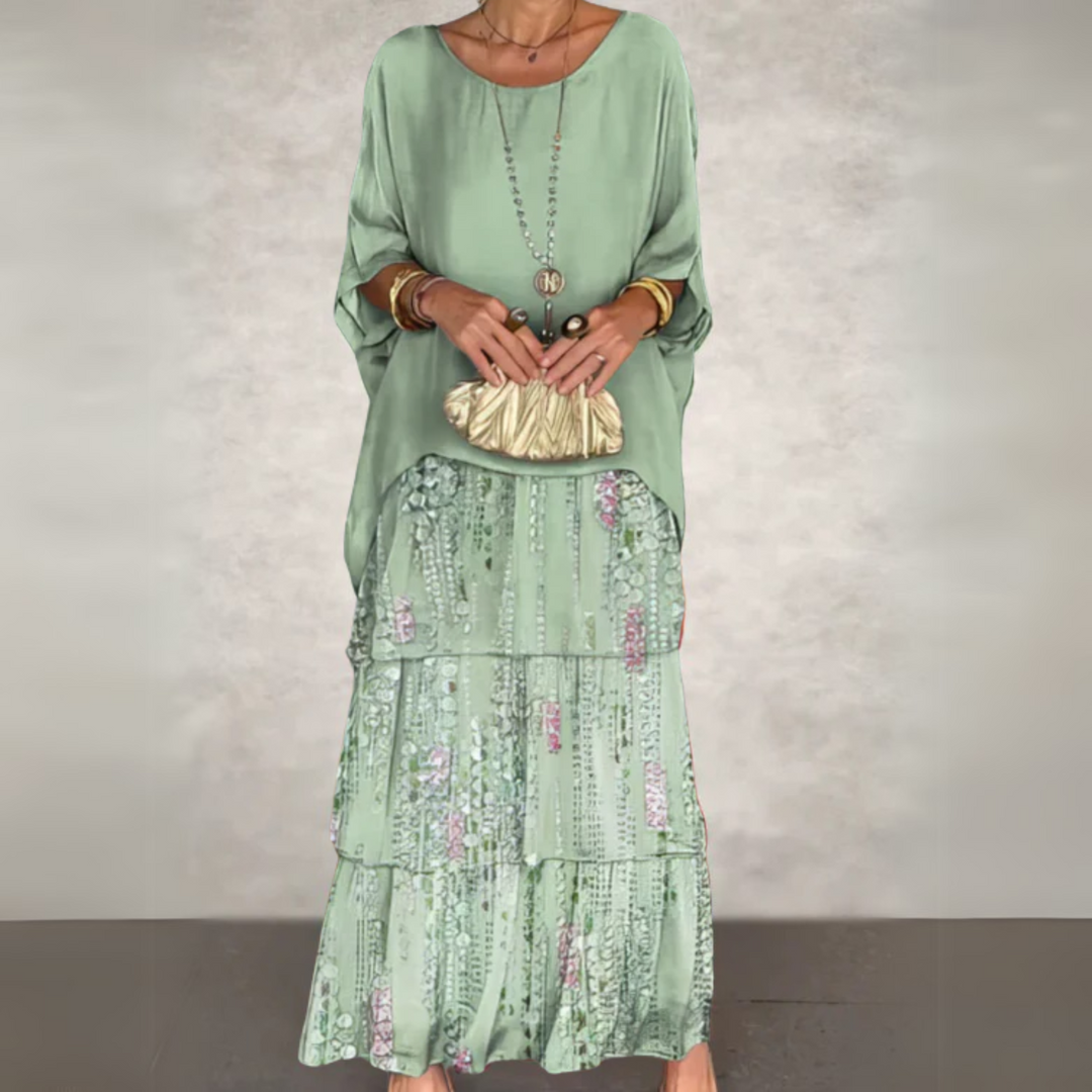 Flowy dress with tiered floral maxi skirt