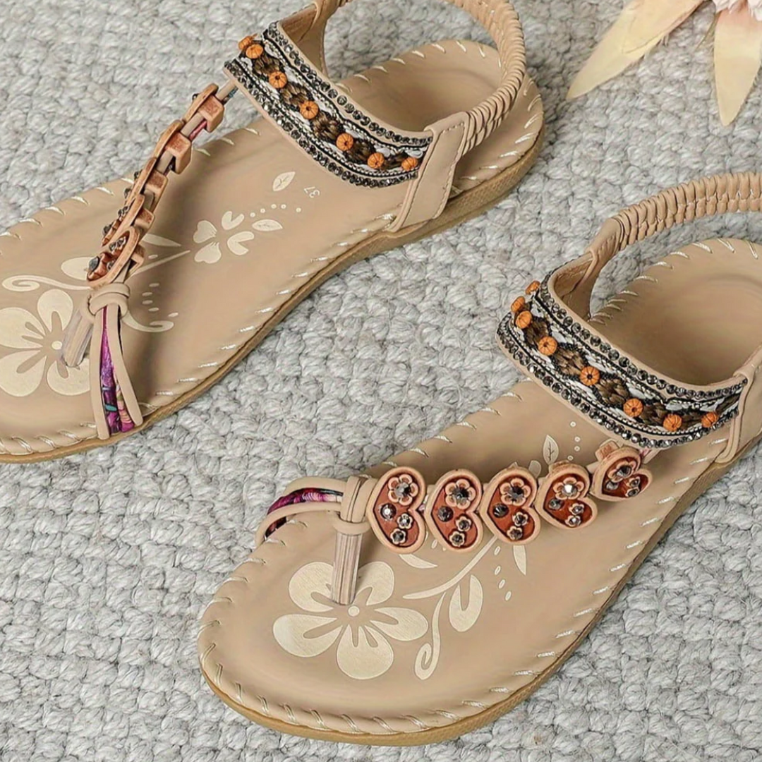  Female model highlighting contemporary sandals