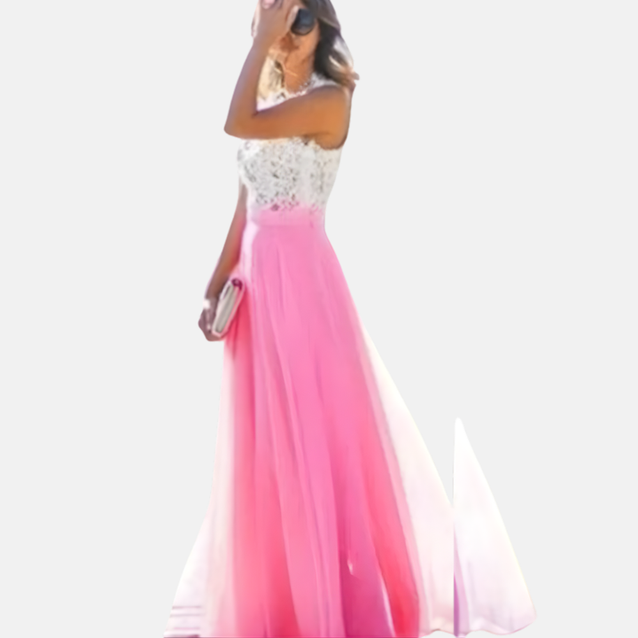 emale model turning pose embellished maxi dress