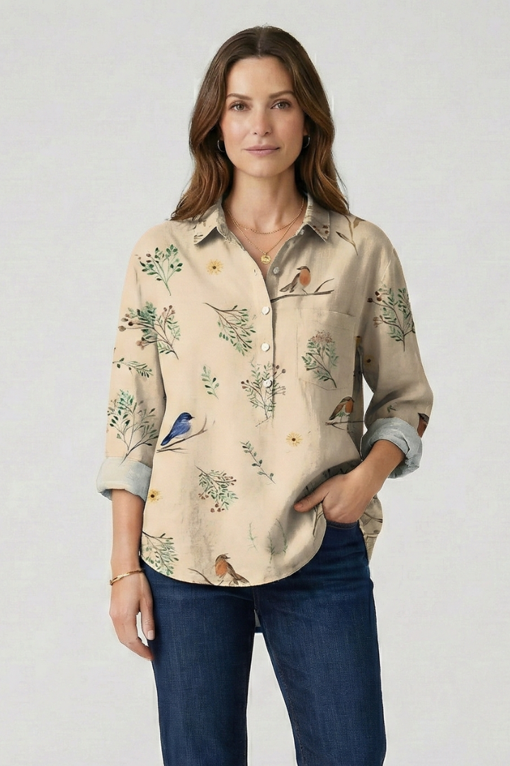 Khaki blouse lightweight fabric detail close view