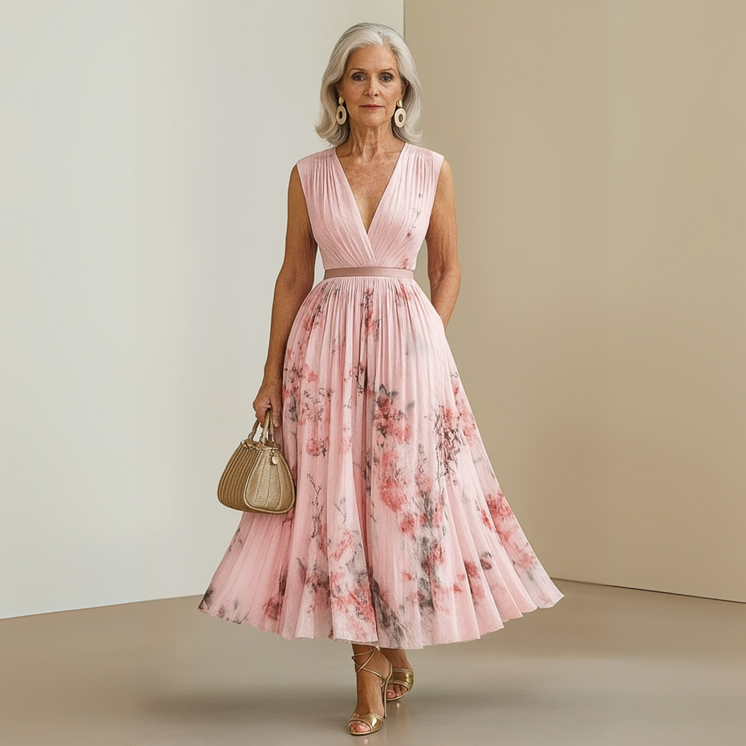 Lightweight pleated women’s outfit shown on a clean plain background.