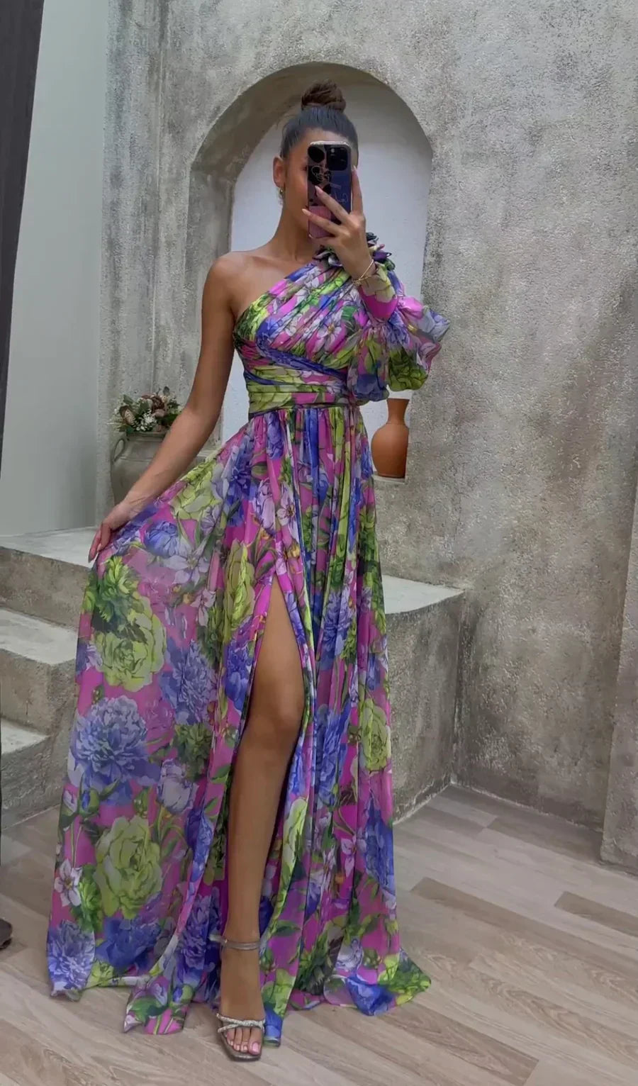 Tessa | Formal Asymmetric Floral Long Maxi Dress with Side Split