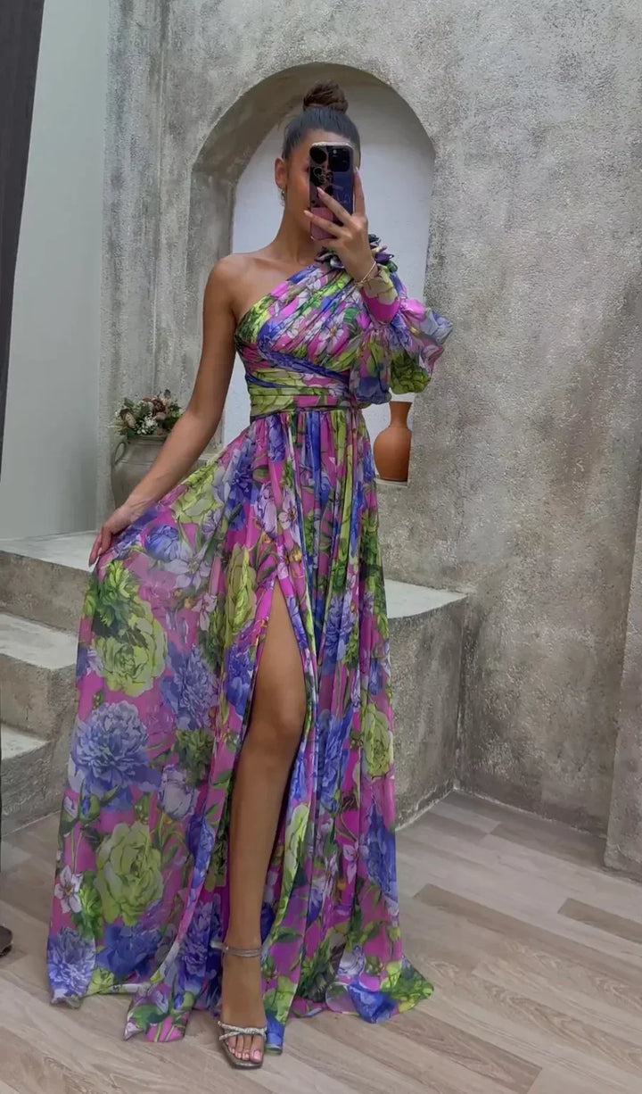 Tessa | Formal Asymmetric Floral Long Maxi Dress with Side Split