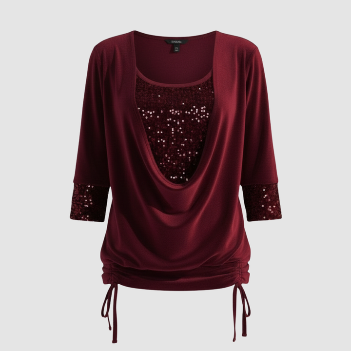 Relaxed long sleeve blouse with subtle shimmer.