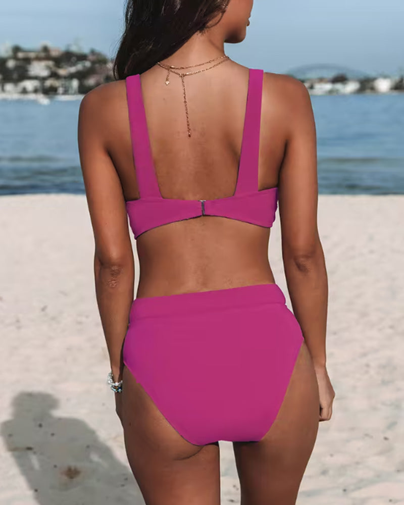 Versatile high-waist swimsuit bottom for summer layering and lounging, backview