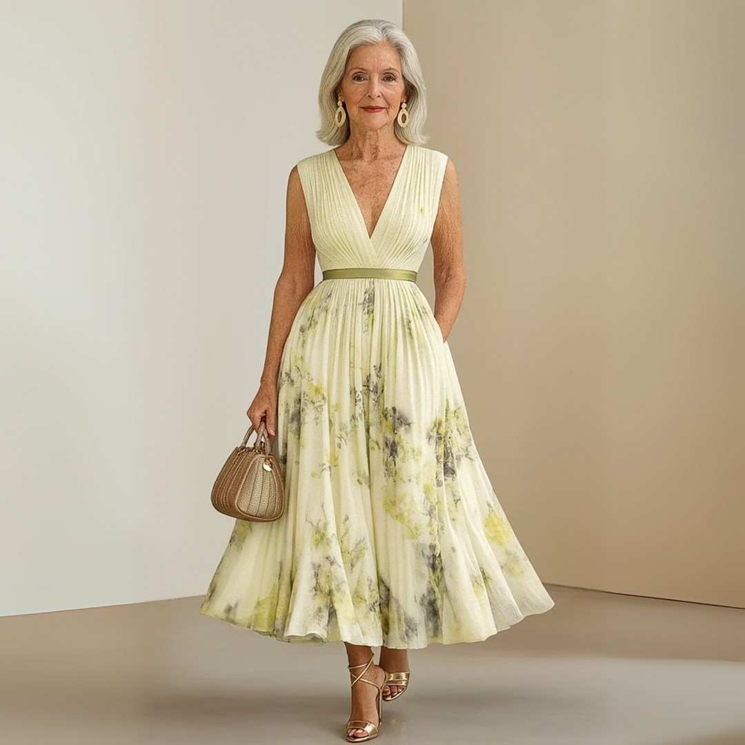 Woman wearing a refined pleated outfit for relaxed evenings and daily style.