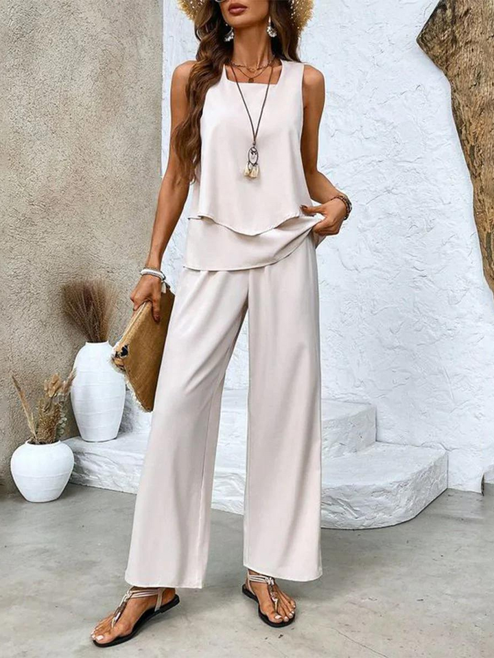 Woman displaying a lightweight two-piece set