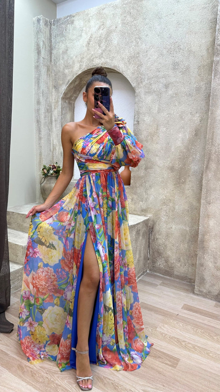 Tessa | Formal Asymmetric Floral Long Maxi Dress with Side Split