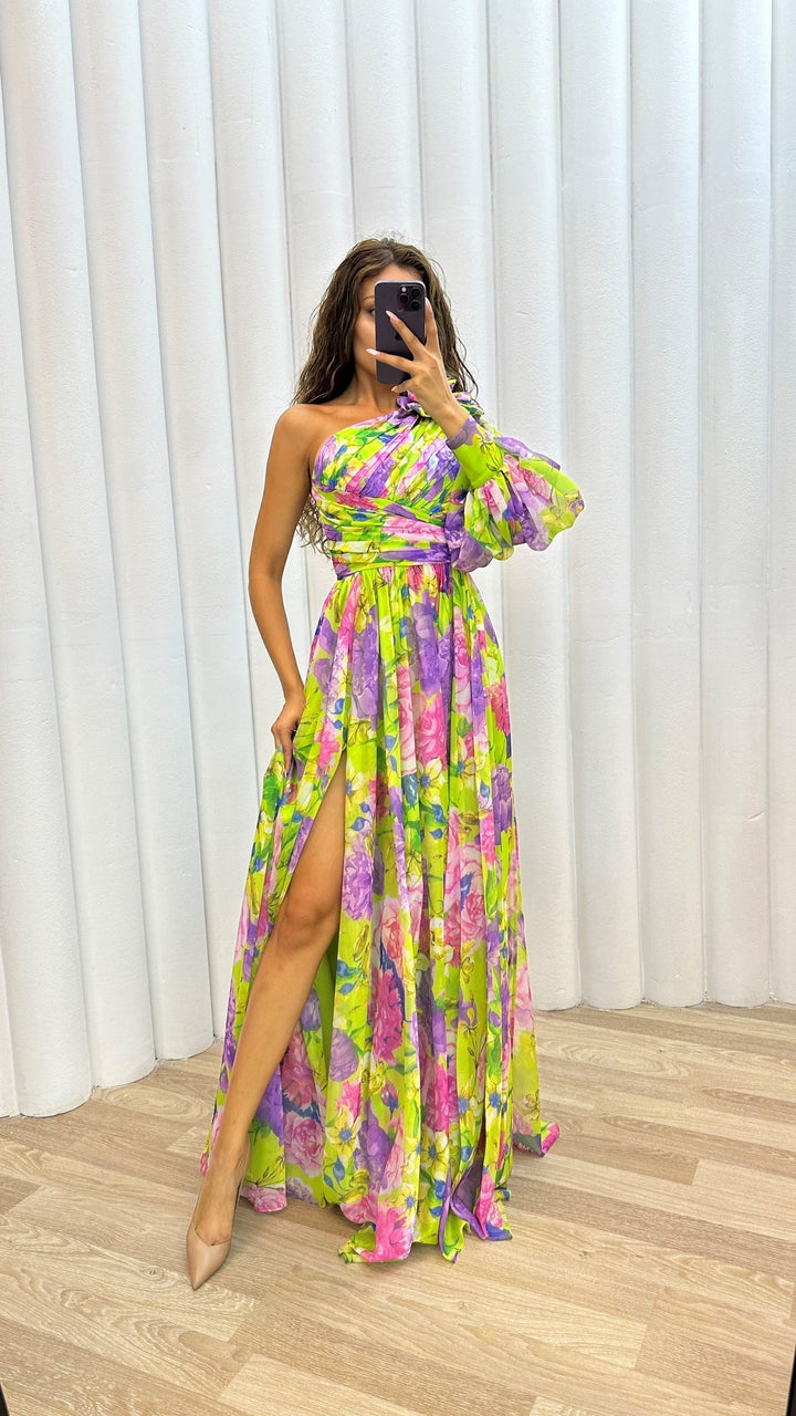 Tessa | Formal Asymmetric Floral Long Maxi Dress with Side Split