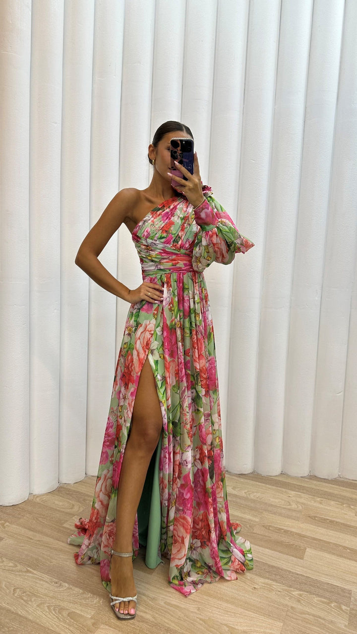 Tessa | Formal Asymmetric Floral Long Maxi Dress with Side Split
