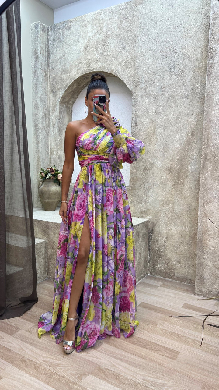 Tessa | Formal Asymmetric Floral Long Maxi Dress with Side Split