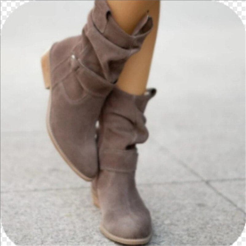 Brown slouchy boots on a light gray background