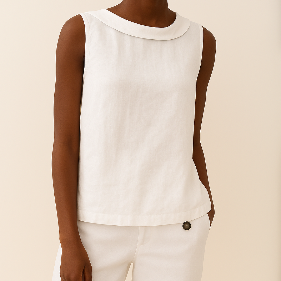 Fashion sleeveless party blouse beige backdrop
