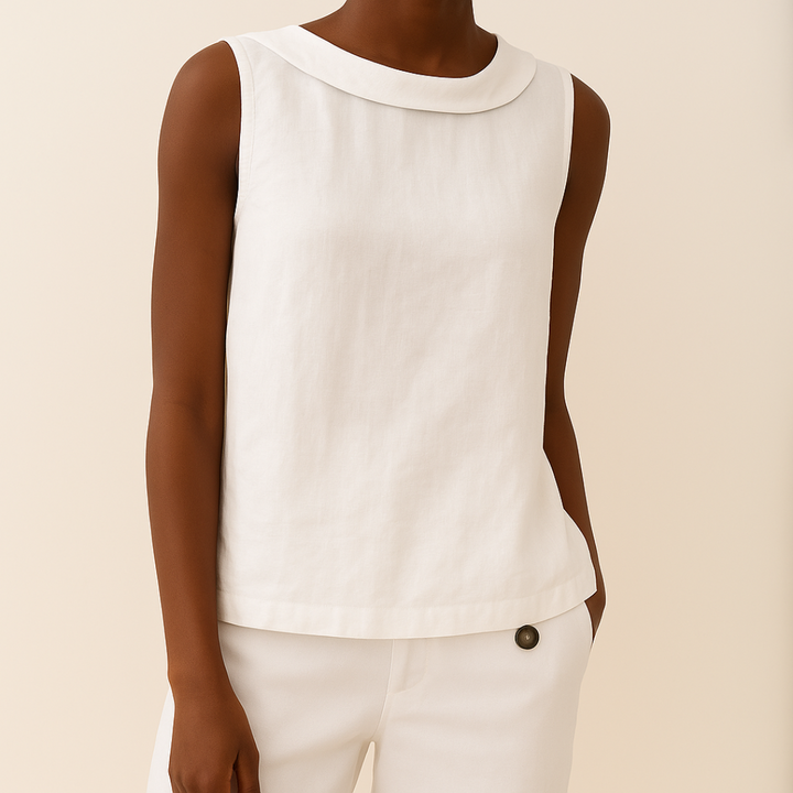 Fashion sleeveless party blouse beige backdrop