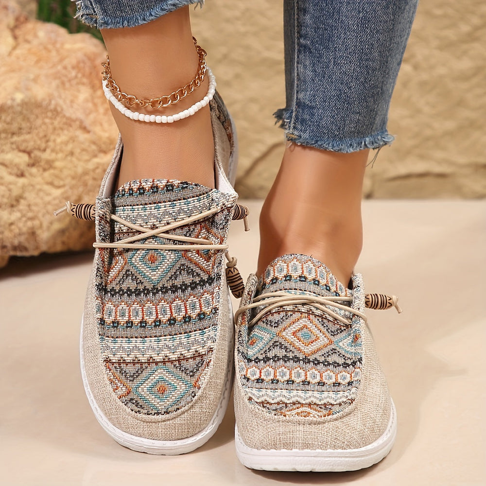 Women’s casual shoes featuring colorful tribal pattern stitching