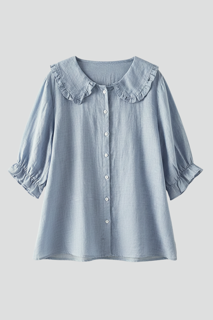 Front facing elegant blue shirt with soft texture