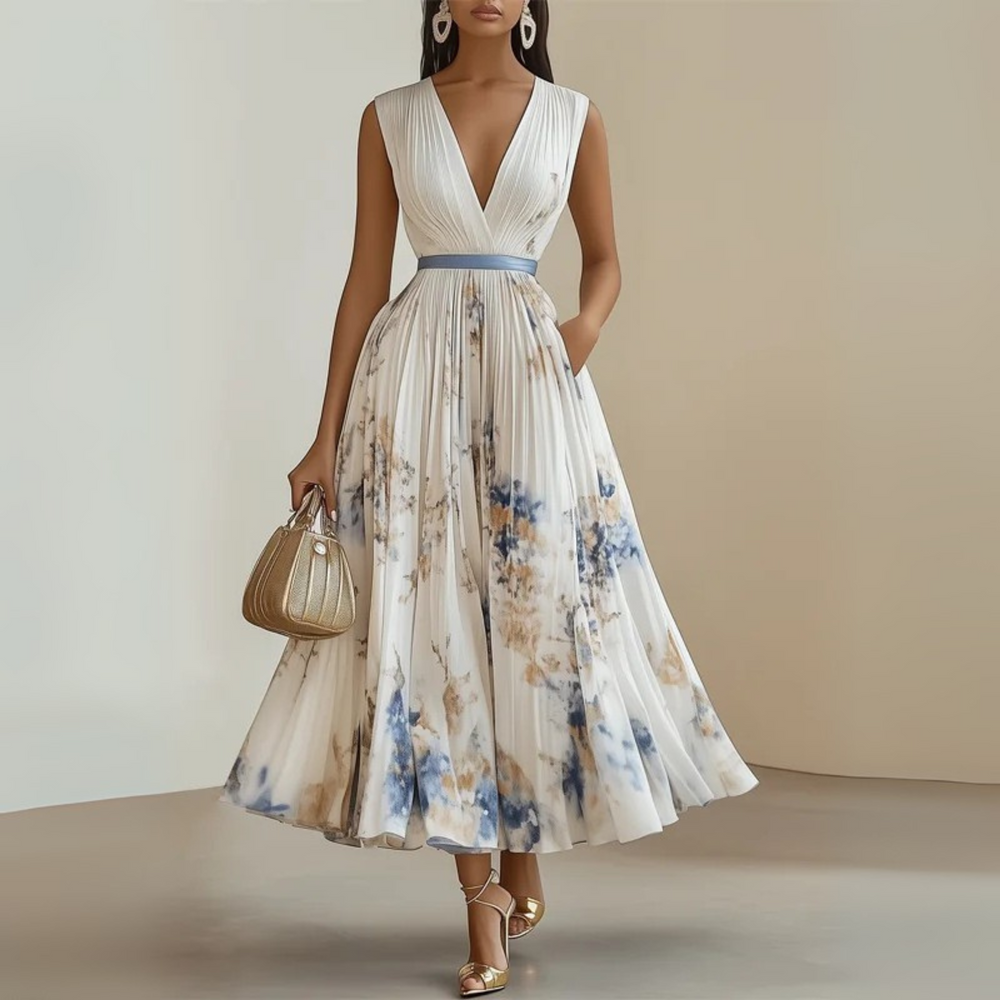 Female model showcasing a lightweight pleated outfit for casual daily wear.