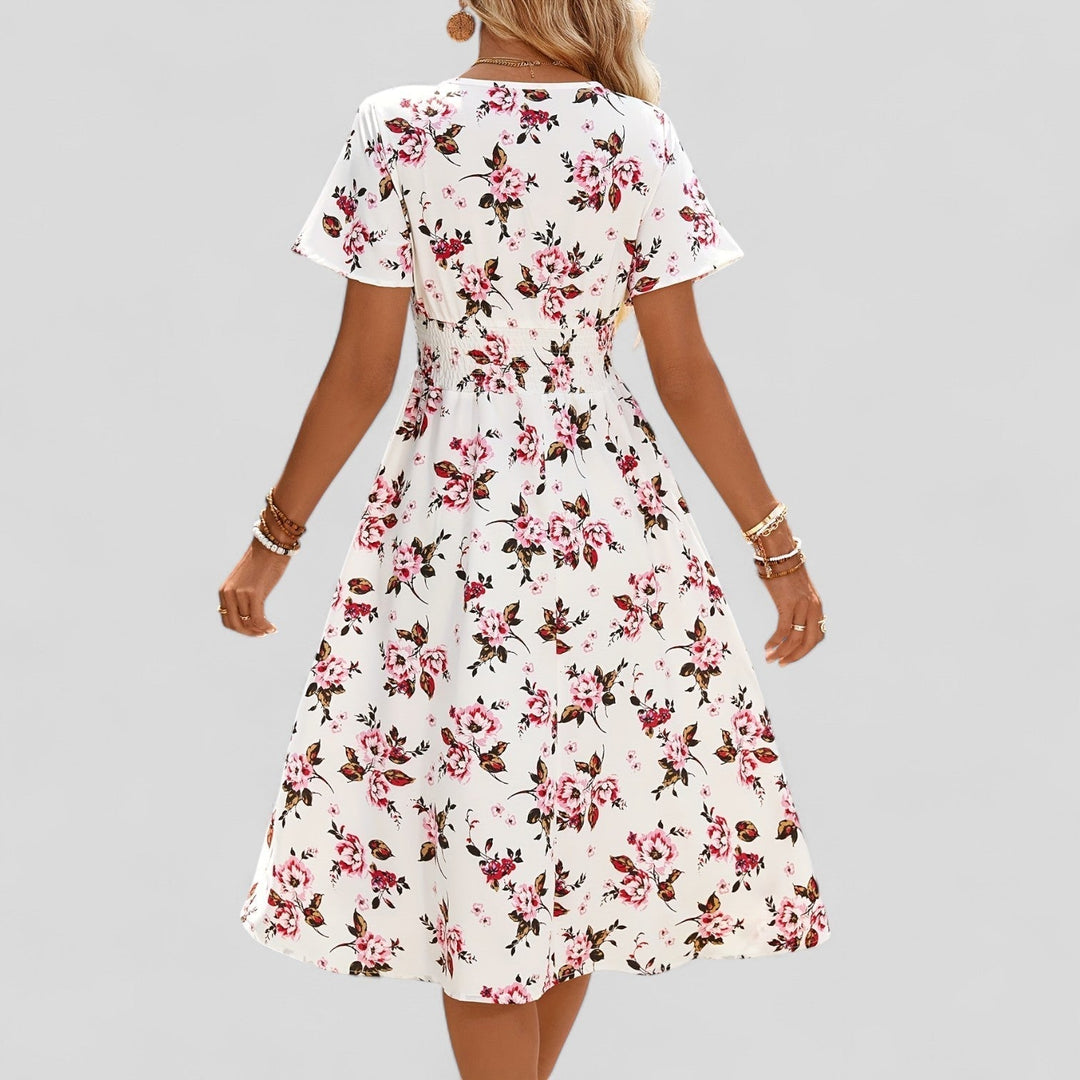 Back view floral dress on clean white background