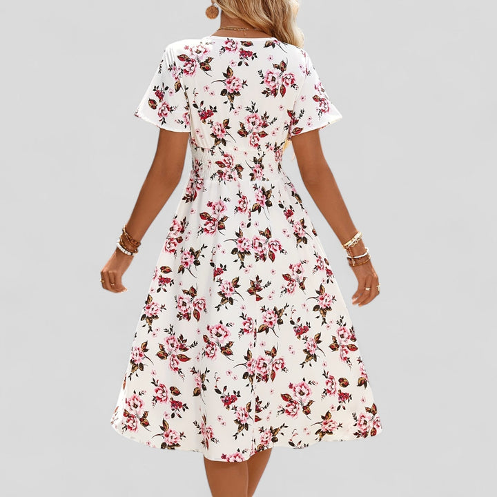 Back view floral dress on clean white background