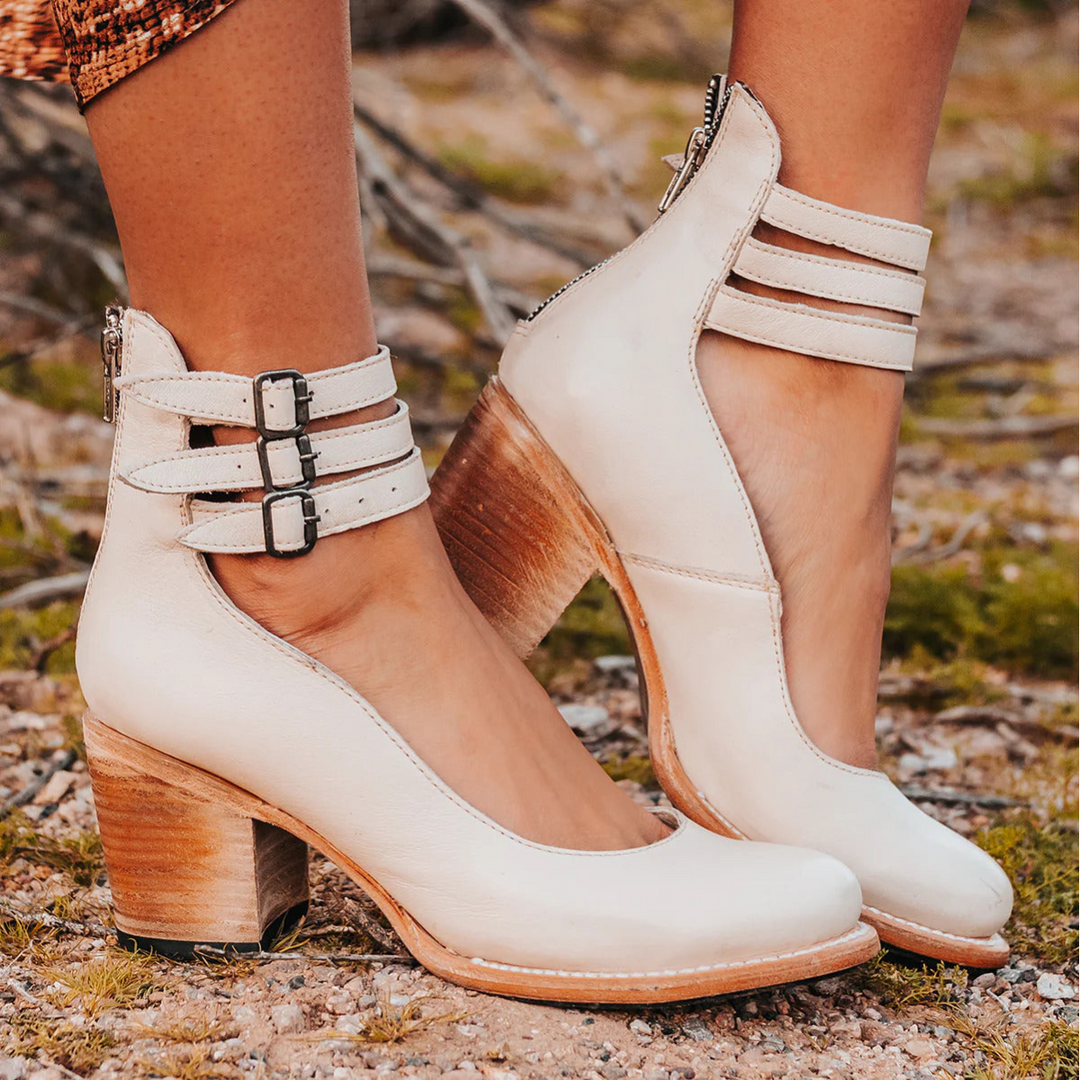 Sole view non slip heel white sandals