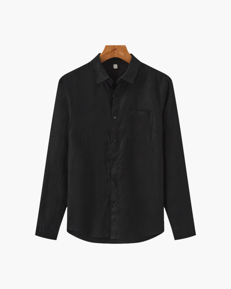 A button front shirt with collar on a plain background.