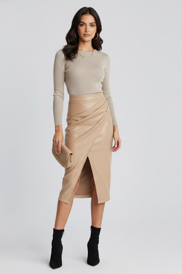Model in party dress full length in plain background
