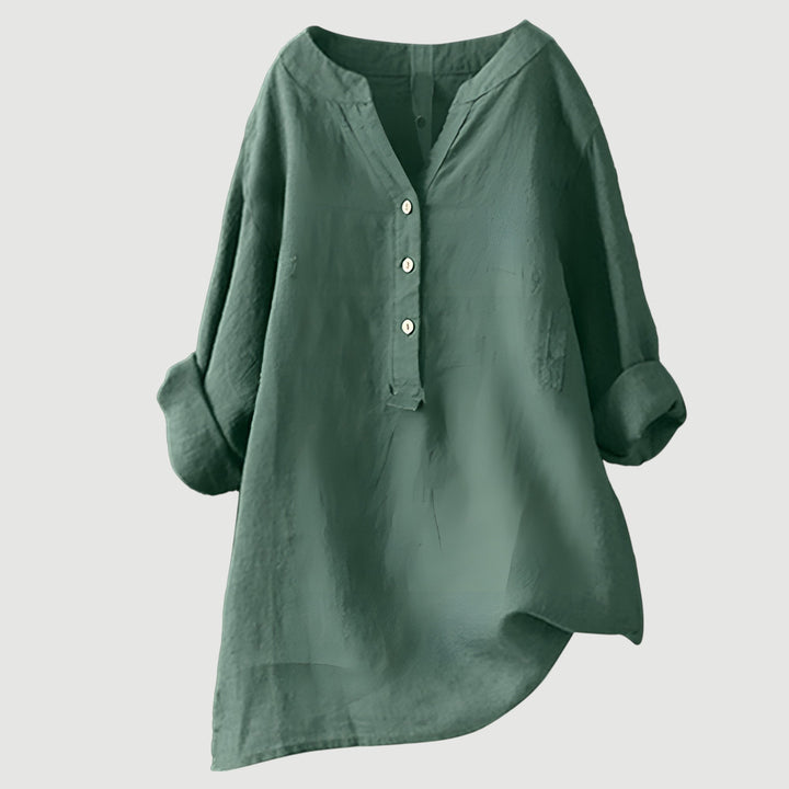 Everyday women’s linen top with airy design on a clean background.