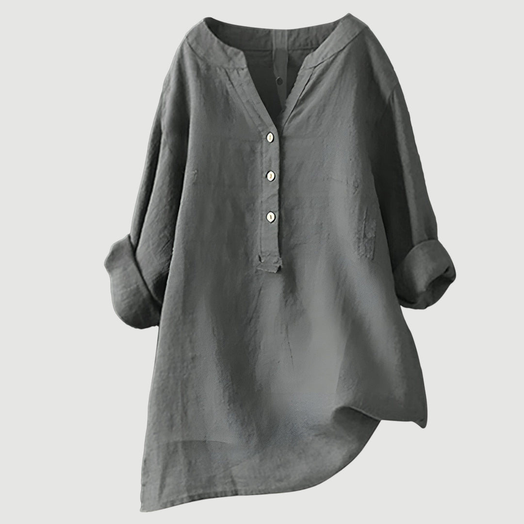 Casual women’s linen top with airy fit shown on a clean background.