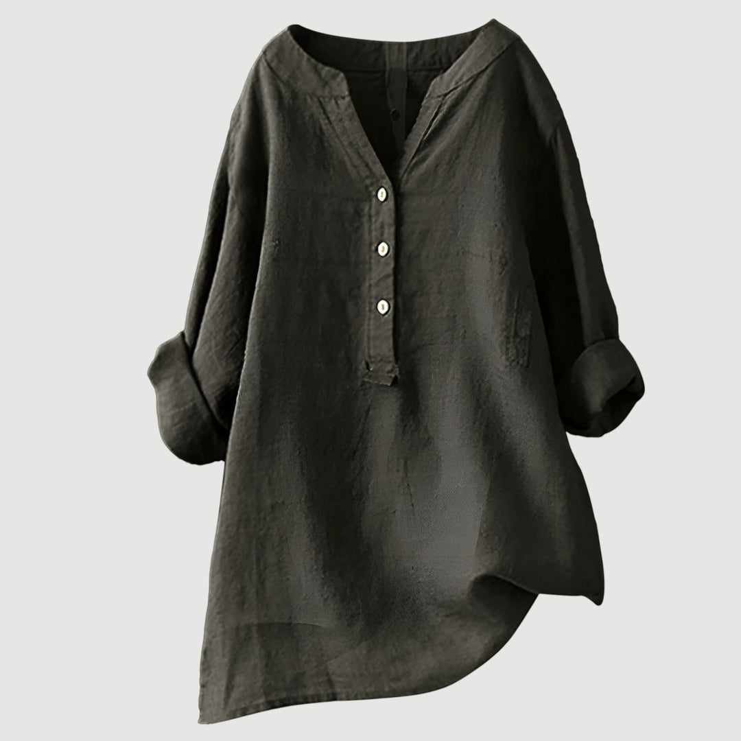 Women’s all-season linen top displayed against a plain background.