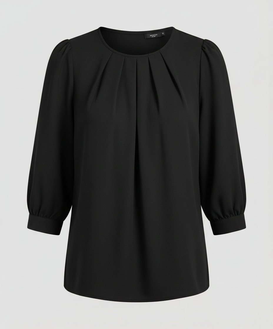 Woman in an elegant satin blouse paired with a clean and polished look.
