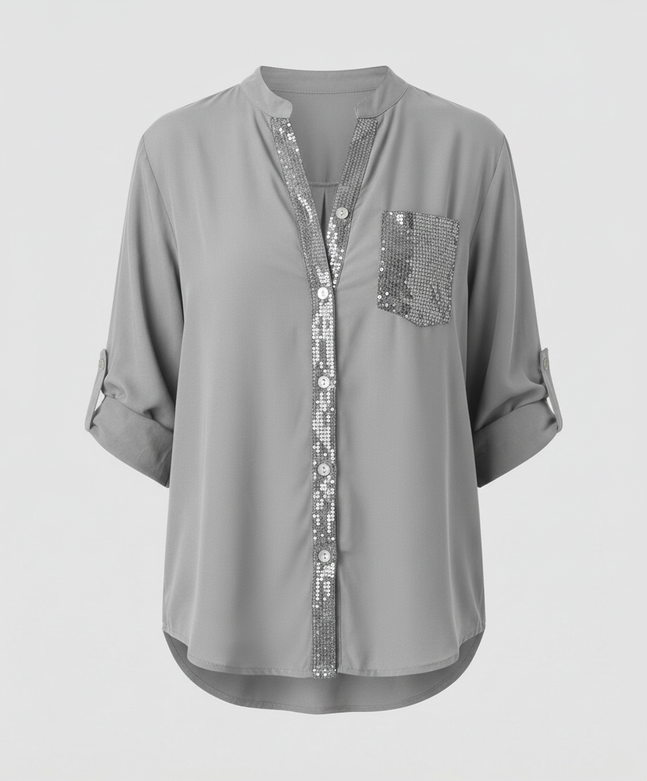 Lightweight casual top with a decorative sparkling pocket.