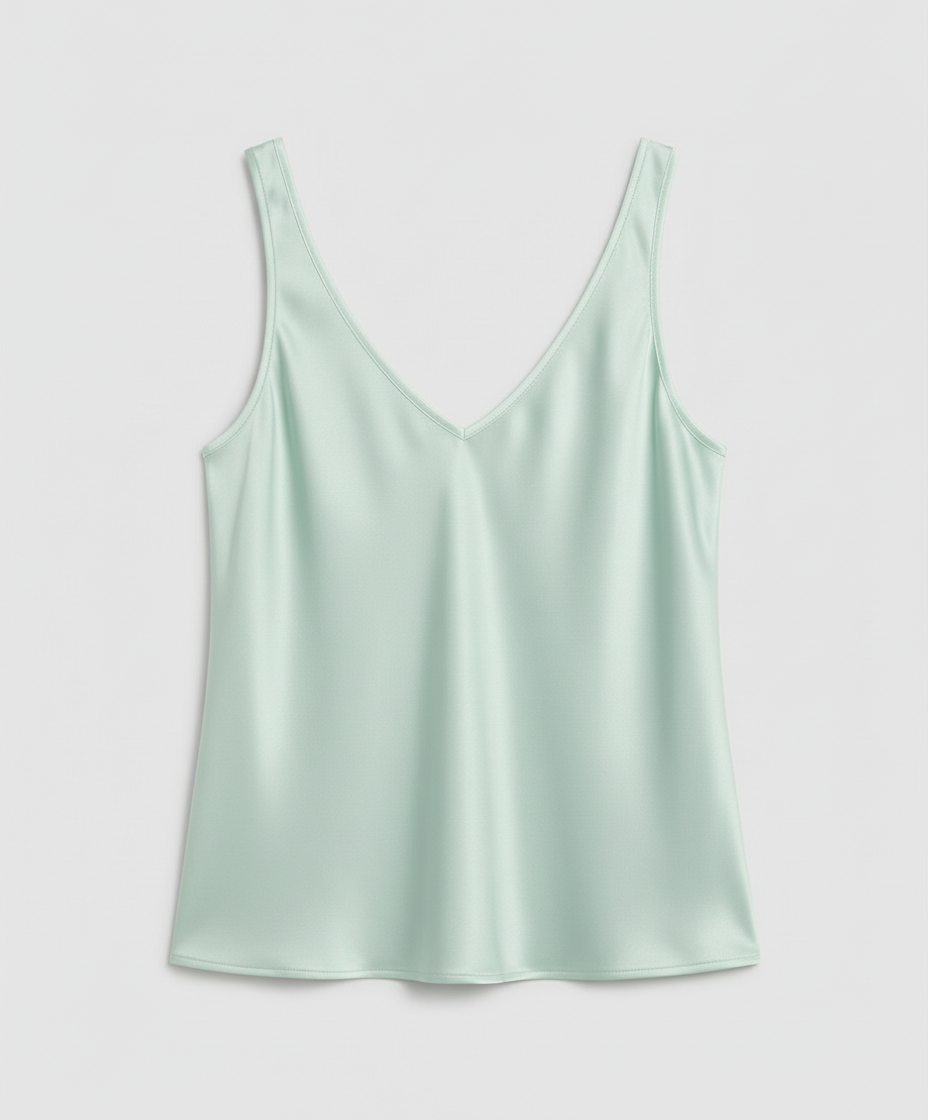Female model in an understated everyday top with a timeless appearance.
