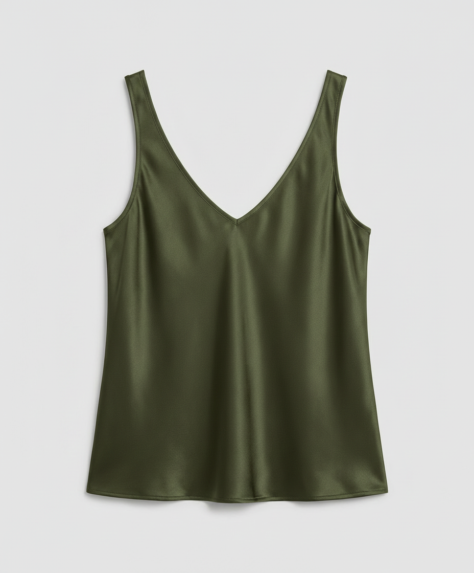 Female model showcasing a classic everyday top with a clean silhouette.
