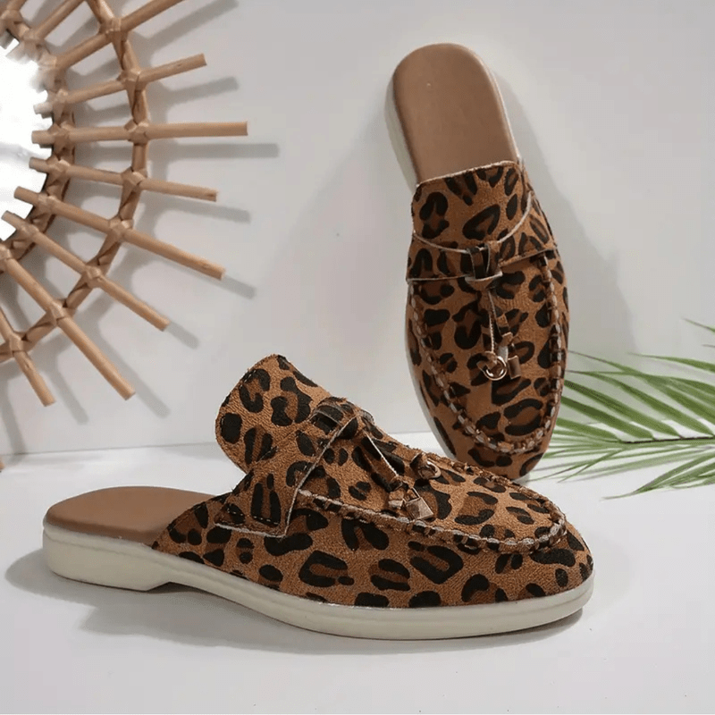 Trendy wild design loafers on clean plain background