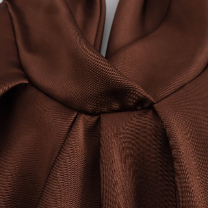 Brown sleeveless halter maxi dress for women 
