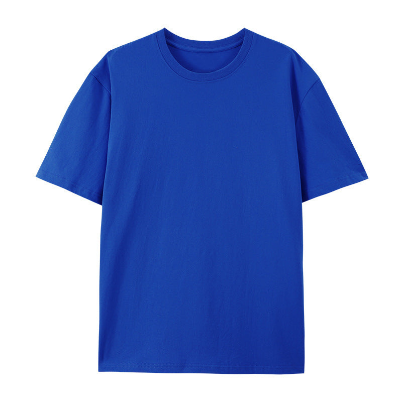 Woman wearing a casual cotton T-shirt with a loose and comfortable fit on a plain background.