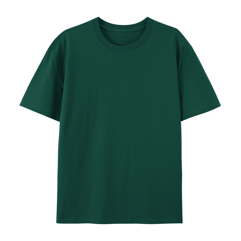 Woman showcasing a breathable cotton T-shirt with a relaxed silhouette.
