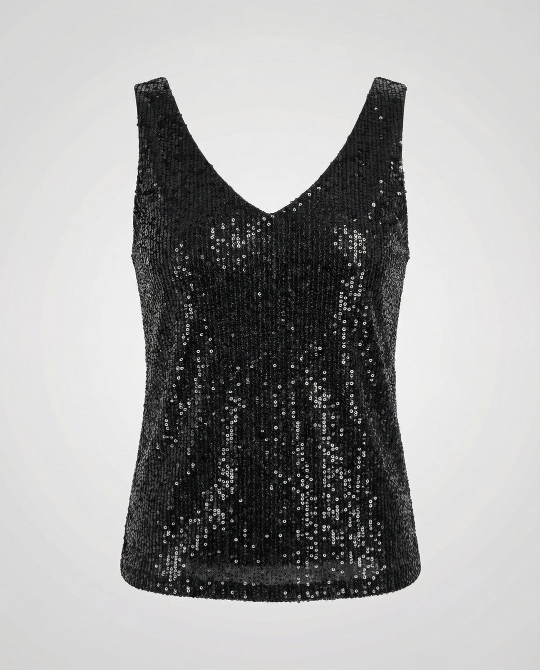 Black sparkly top in a white background