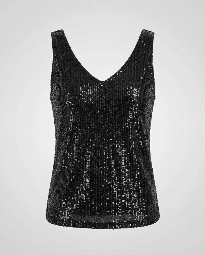Black sparkly top in a white background