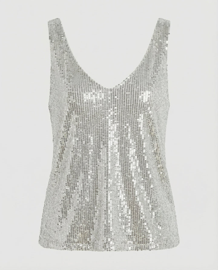 Ladies party top with sparkle detail and easy-to-style fit.