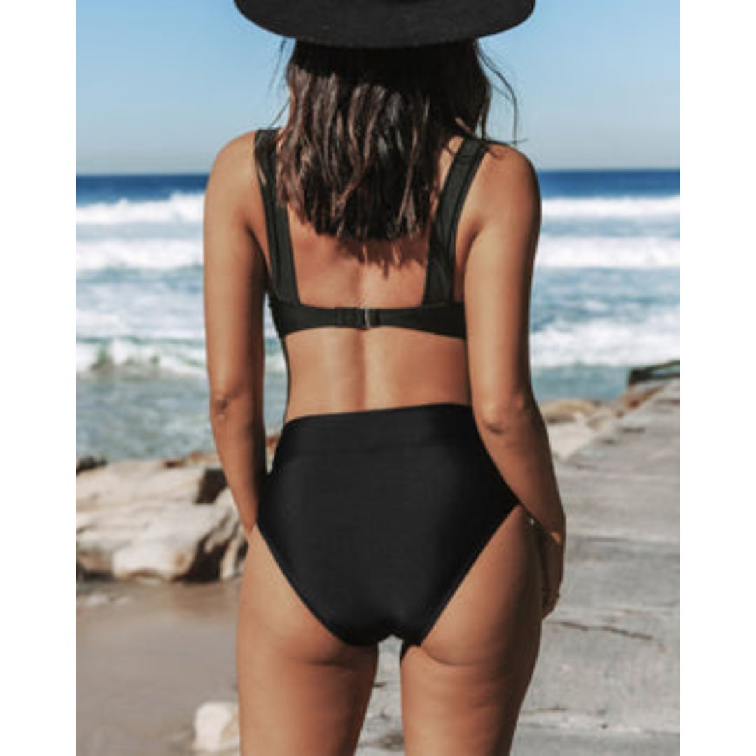High-waist bikini bottom with a smooth silhouette for sunny days., back view