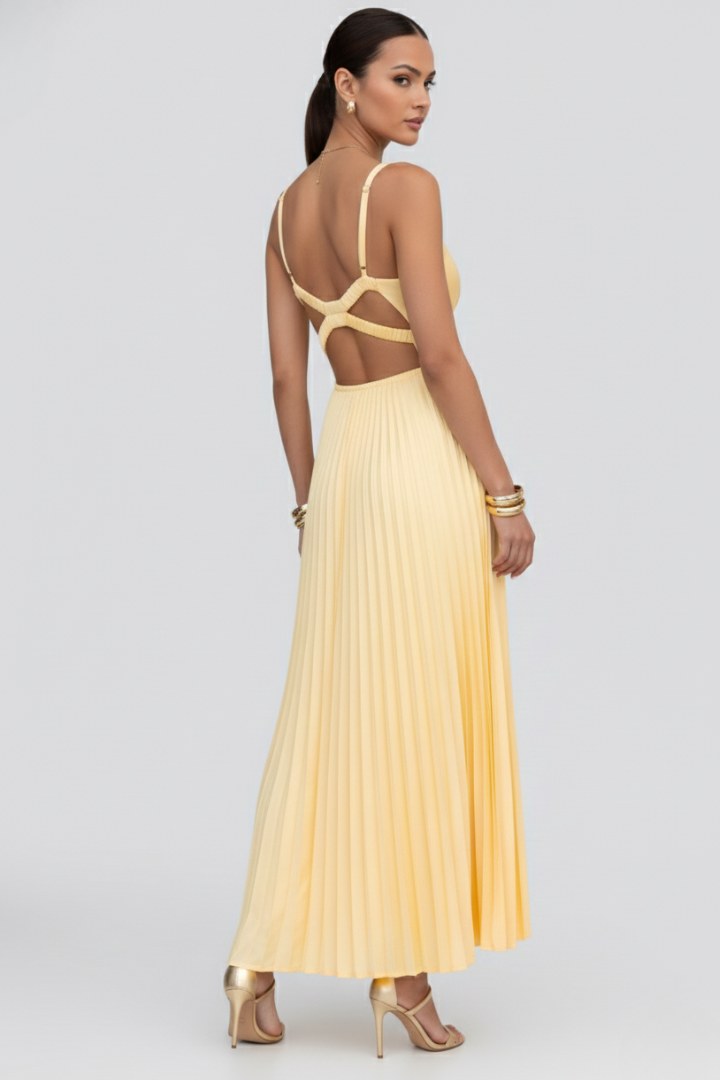 Full length women’s dress standing back view angle