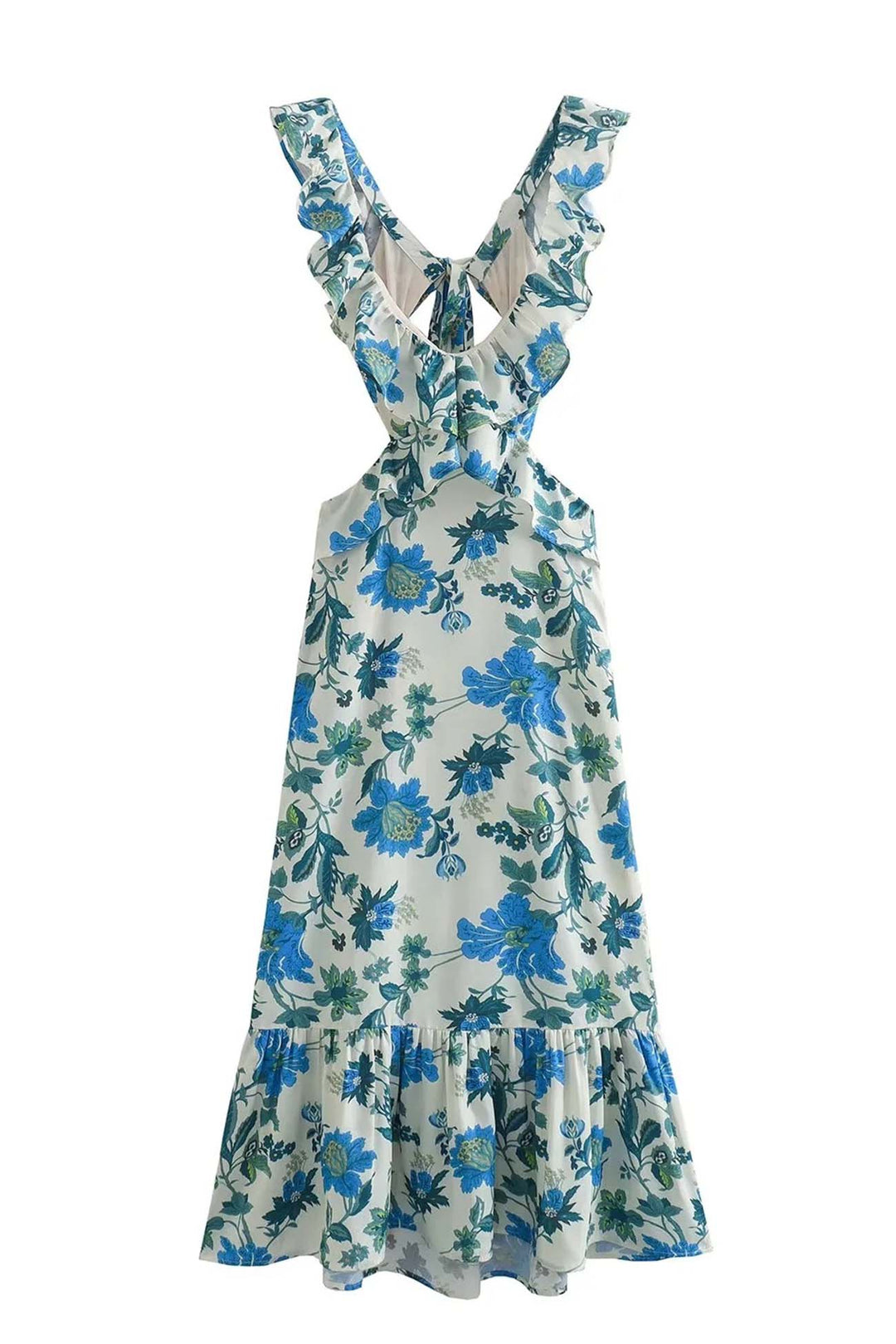 Model full length front display of floral patterned maxi dress