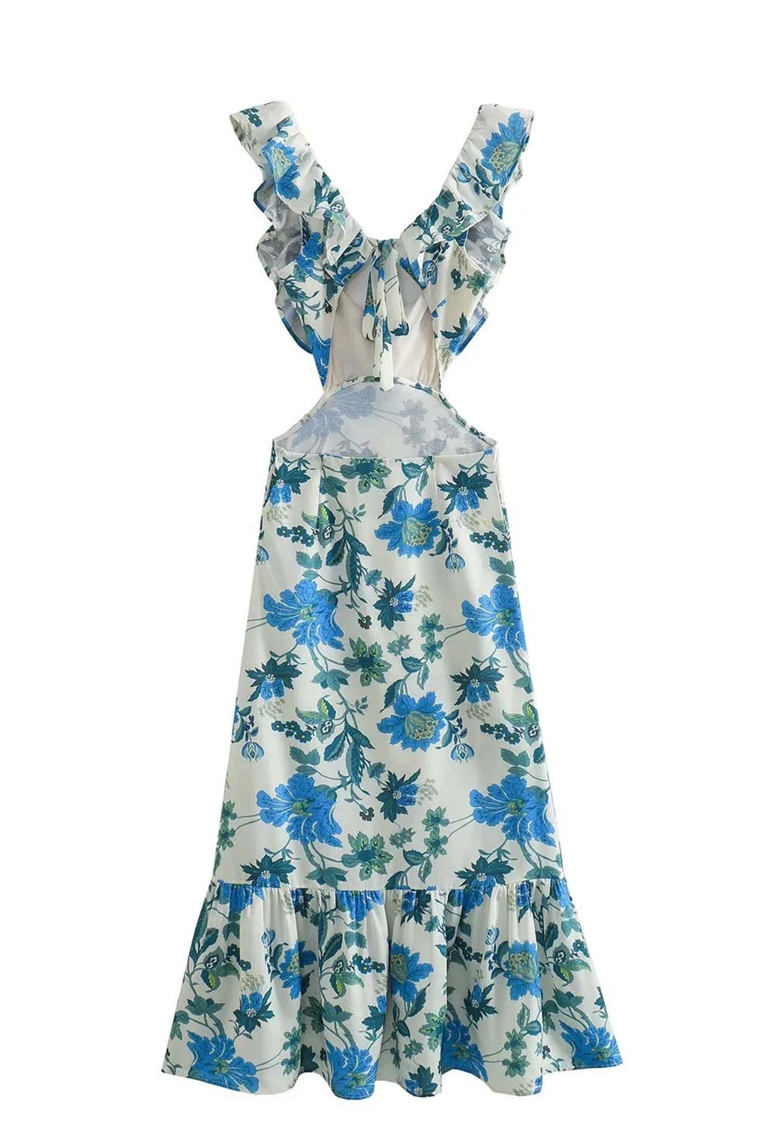 Model standing relaxed pose showing dress length and structure plain, back view