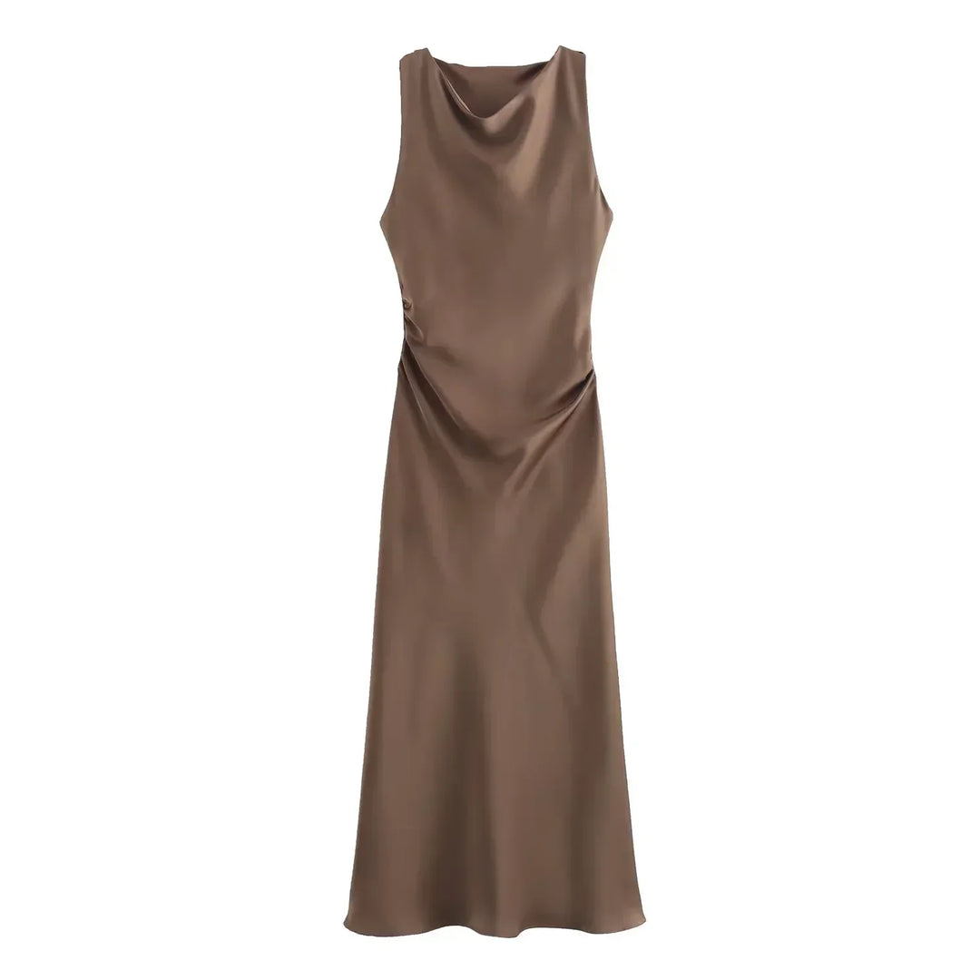 Ruched side midi dress with a flattering fit.